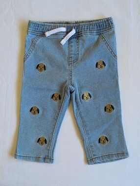 Joe Fresh Puppy Dog Embroidered Pull-On Stretch Denim Jeans 6-12 Months Baby Boy